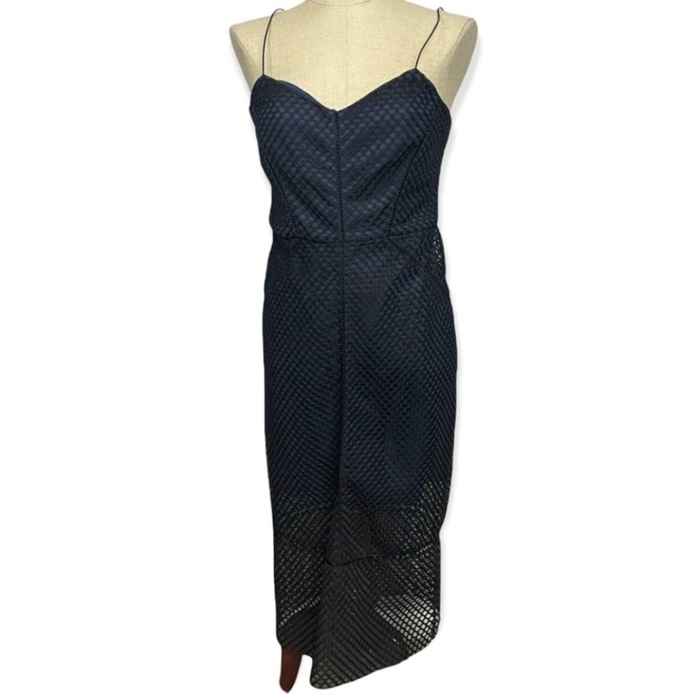 Topshop Navy Black Mesh Overlay Strappy Midi Dress Sz.6 NWT